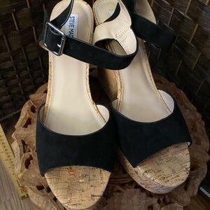 Steve Madden Black Wedge Sandals